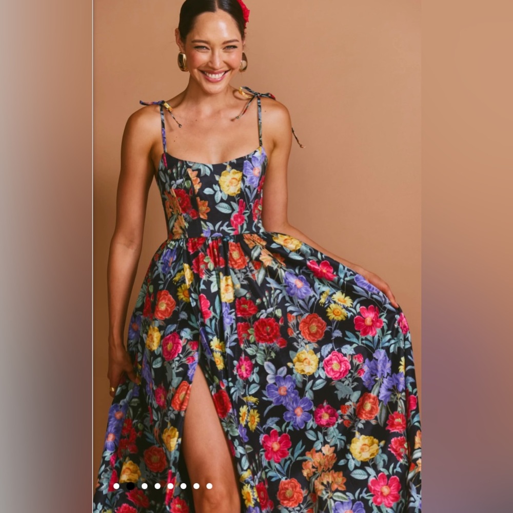Show Me Your Mumu Juliet Maxi Dress Size XL in Charm Peony Black Taffeta